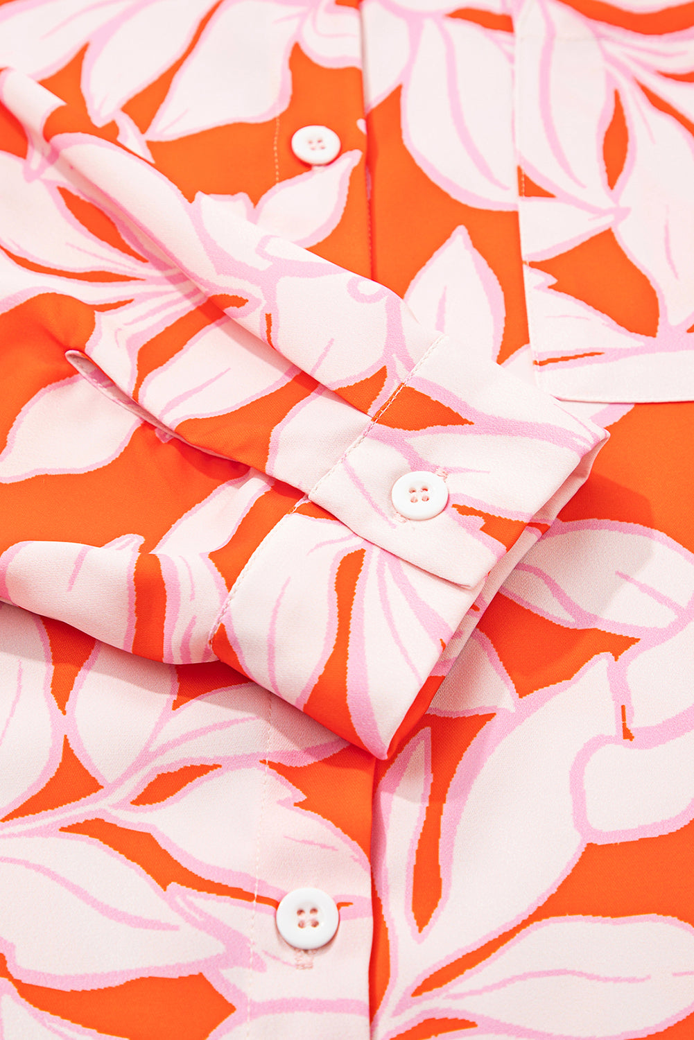 Orange Botanical Print Chest Pocket Button Up Shirt