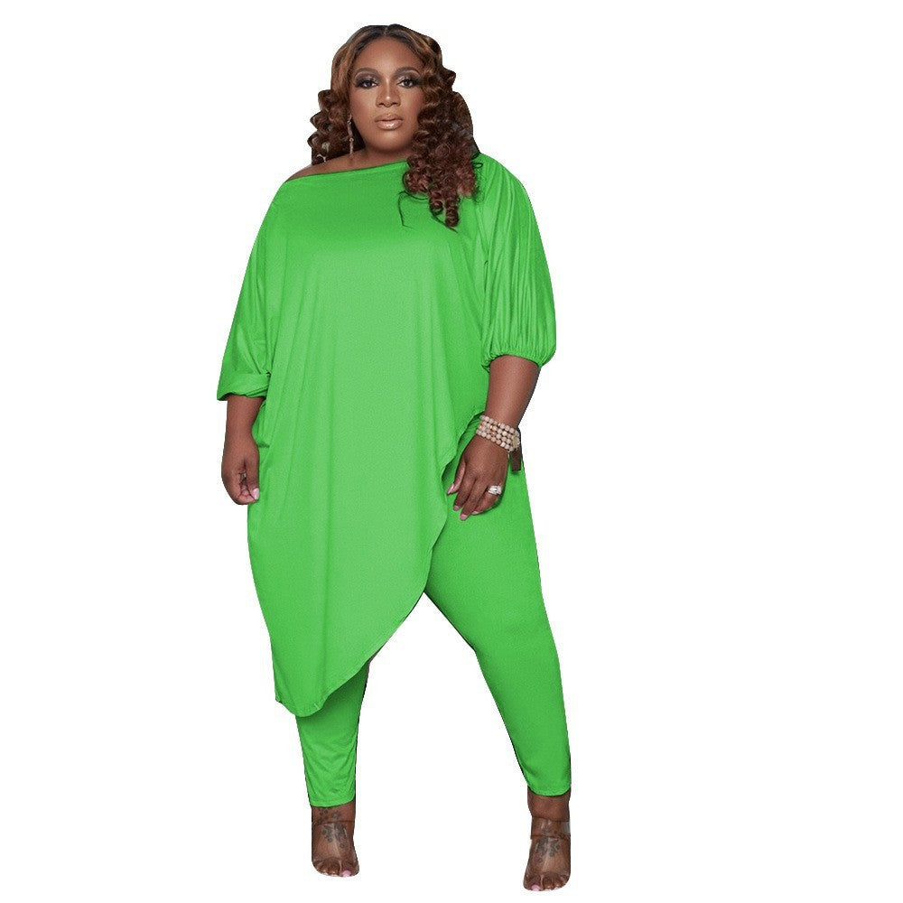 Loose Solid Color Shoulder Two-piece Set