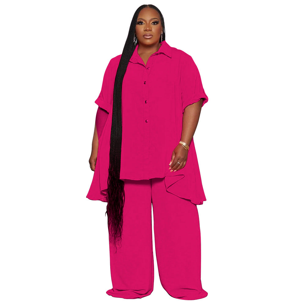 Temperament Short Sleeve Top Wide Leg Pants Suit