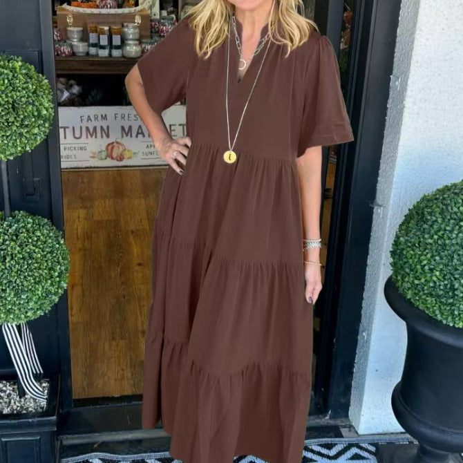 Loose Casual Summer V-neck Mid-length Dress