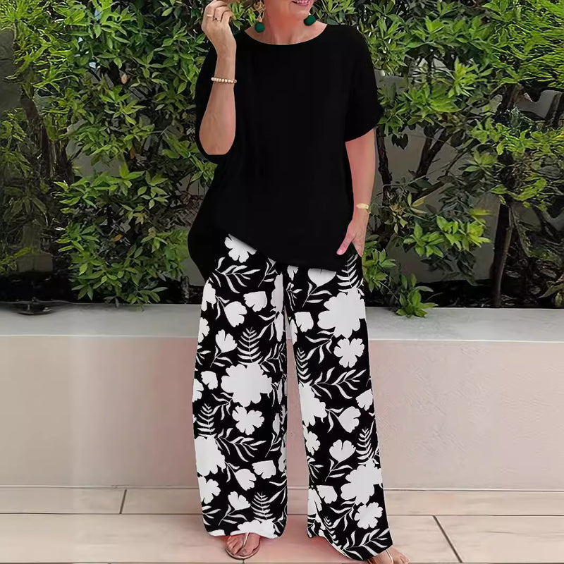 Plus Size Women's Two-piece Printed Short Sleeve Suit