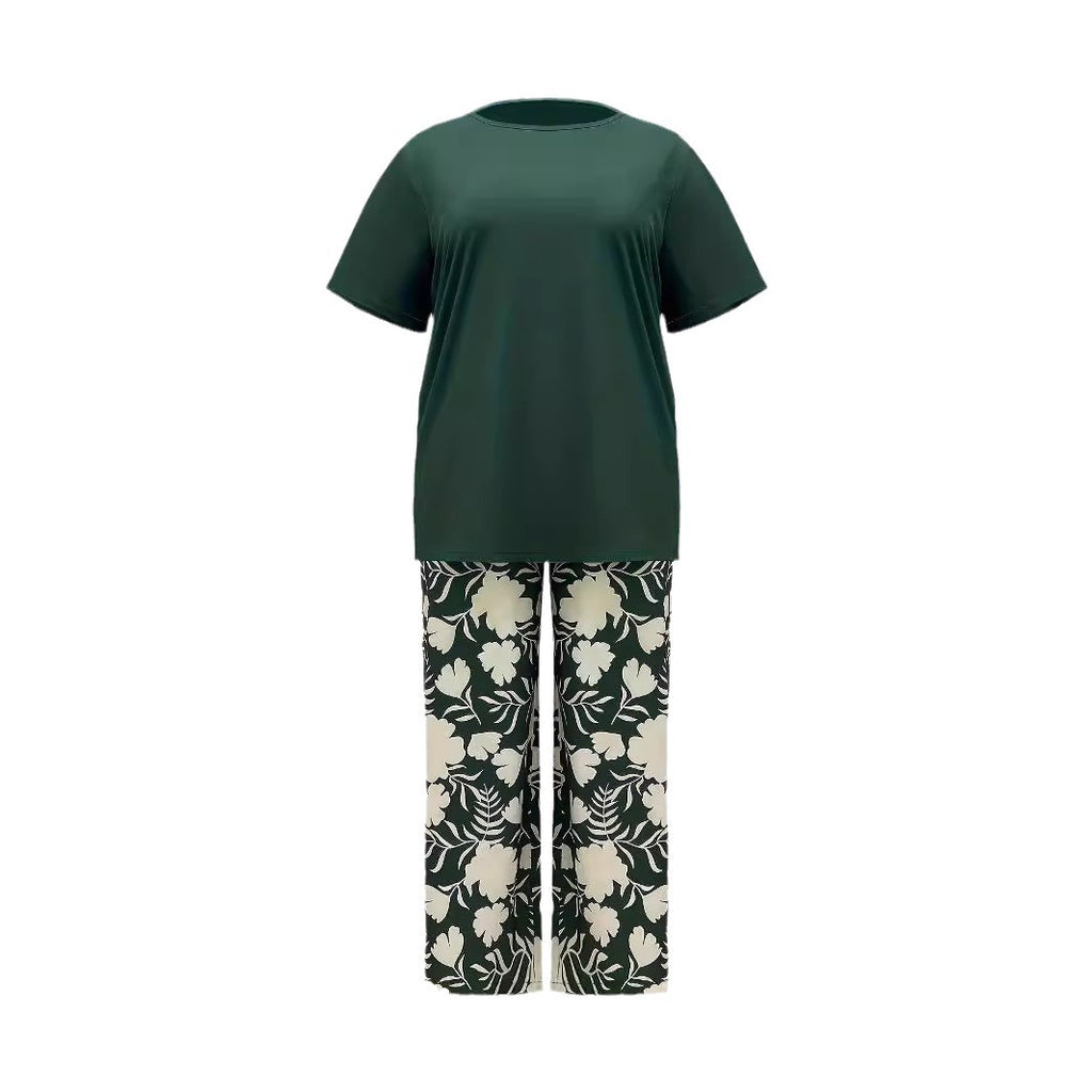 Plus Size Women's Two-piece Printed Short Sleeve Suit