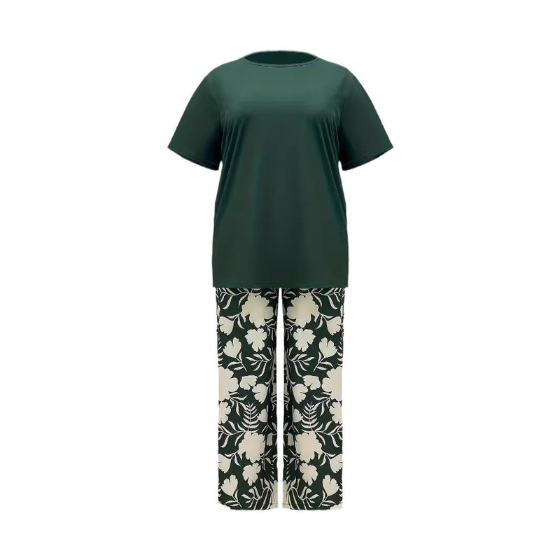 Plus Size Women's Two-piece Printed Short Sleeve Suit