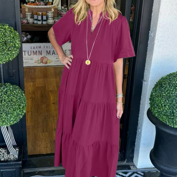 Loose Casual Summer V-neck Mid-length Dress