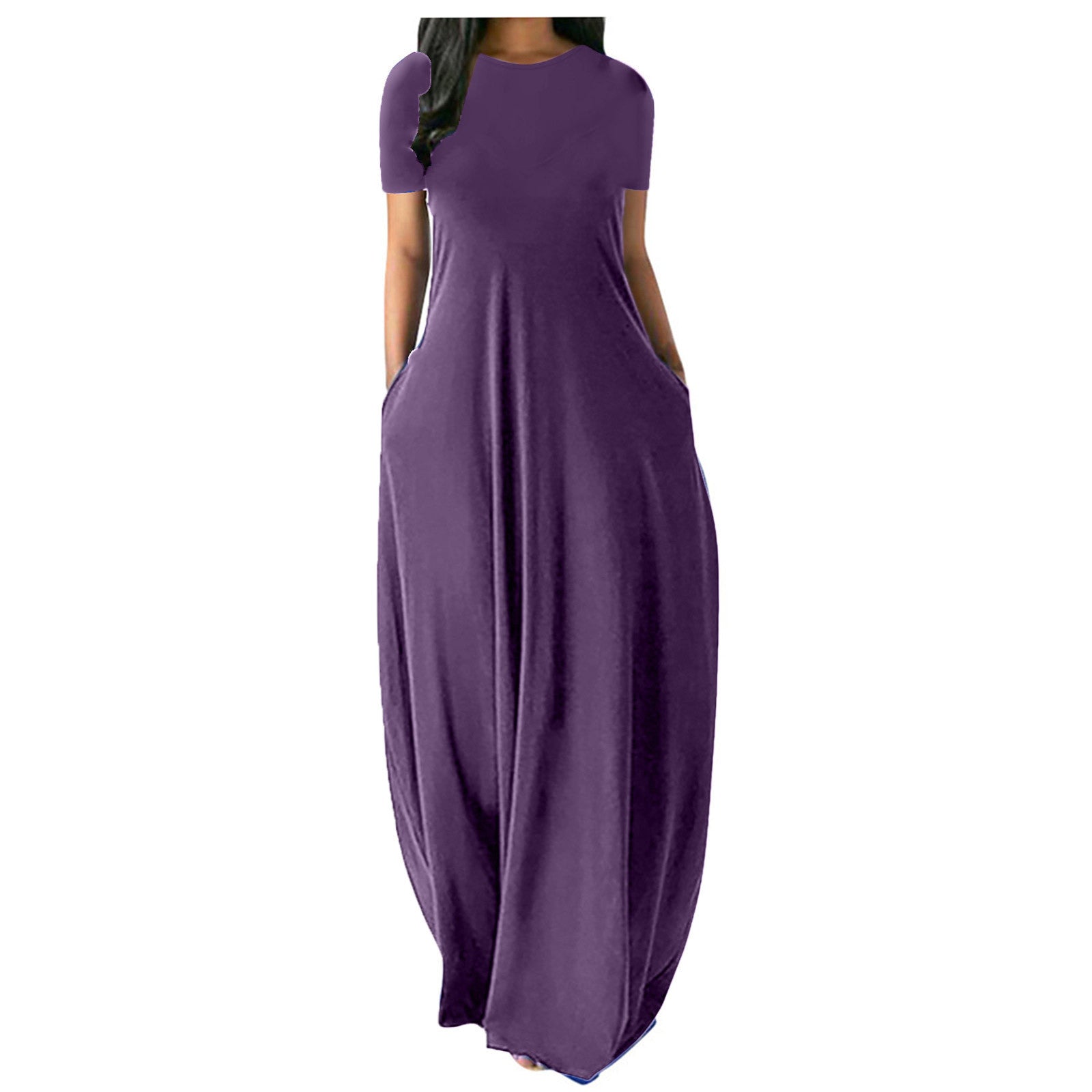 Women's Multi-color Plus Size Solid Color Round Neck Pocket Dress