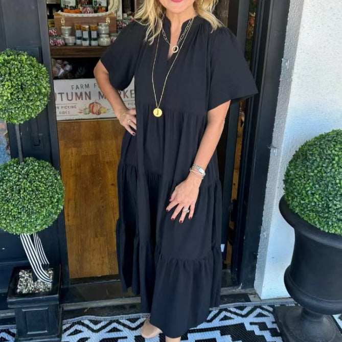 Loose Casual Summer V-neck Mid-length Dress