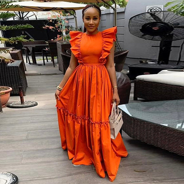 Women's Ruffled Short Sleeves Round Neck Dress