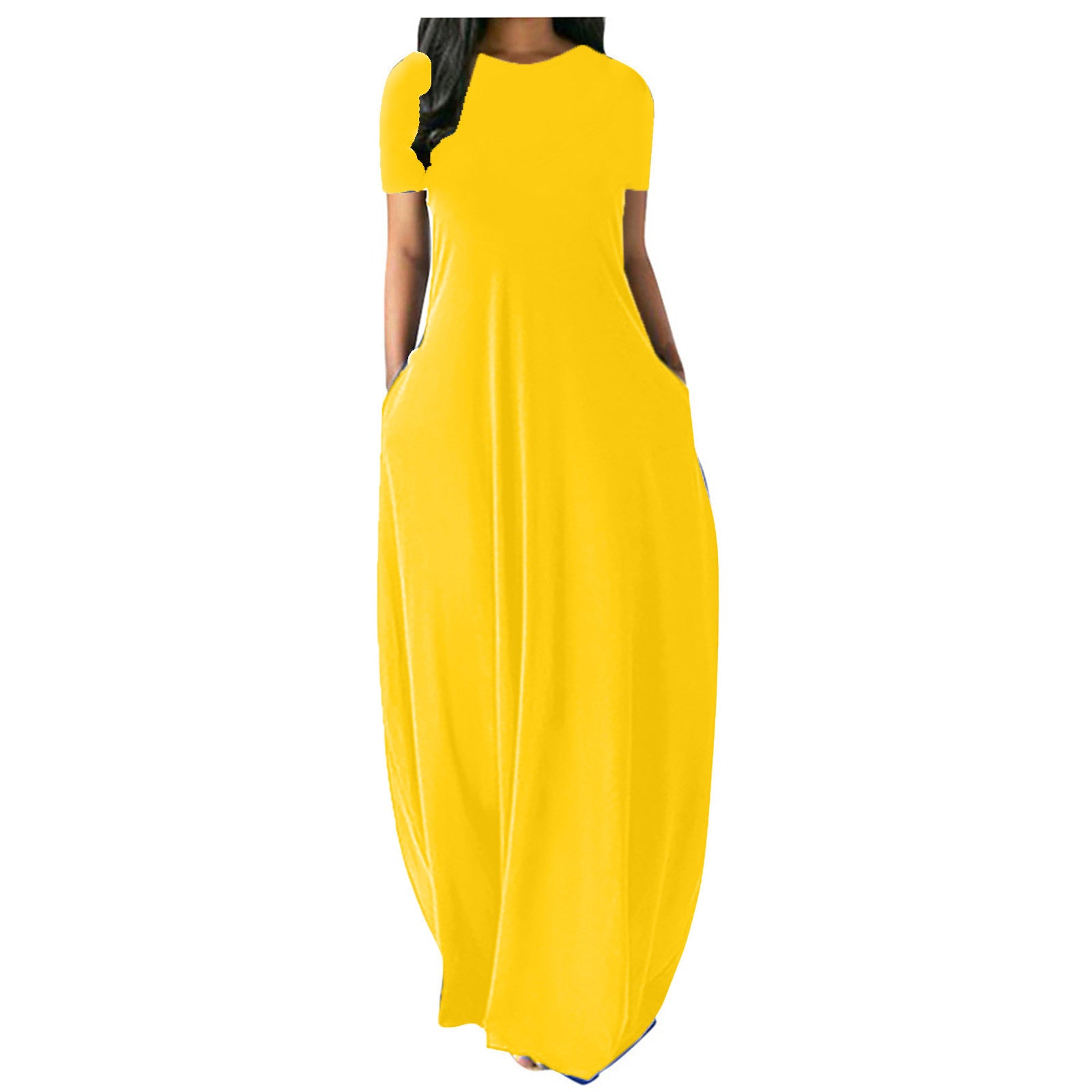Women's Multi-color Plus Size Solid Color Round Neck Pocket Dress
