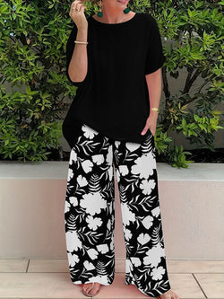 Plus Size Women's Two-piece Printed Short Sleeve Suit