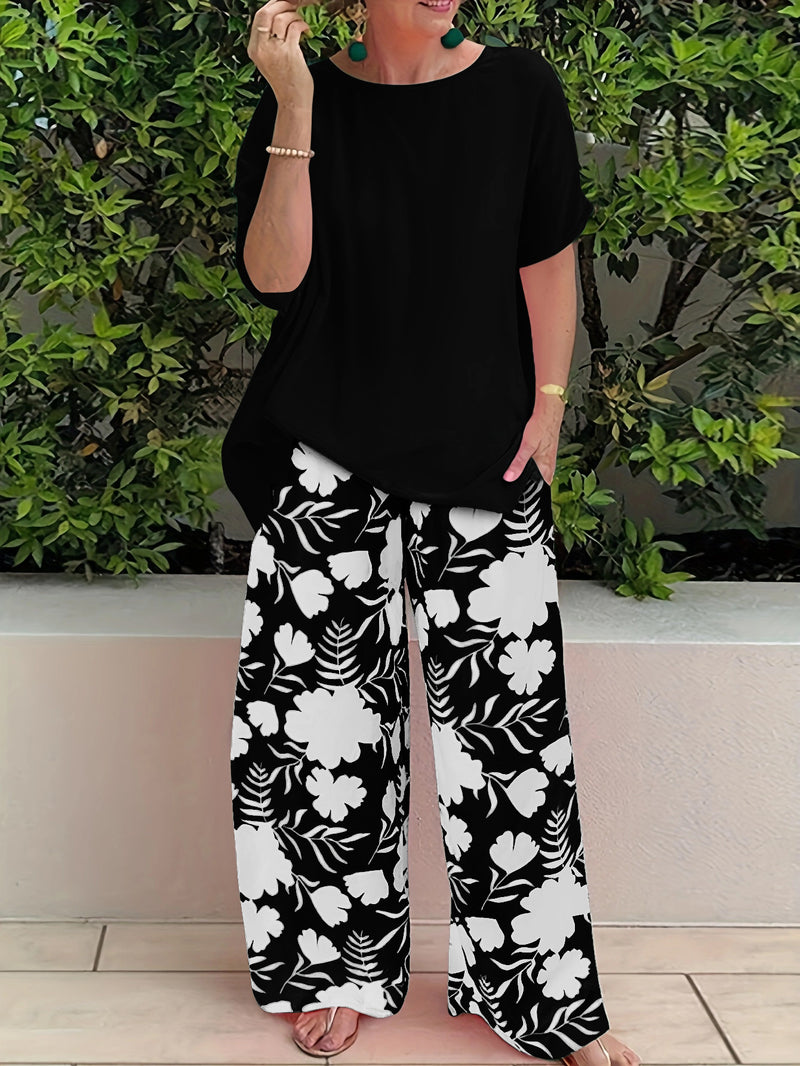 Plus Size Women's Two-piece Printed Short Sleeve Suit