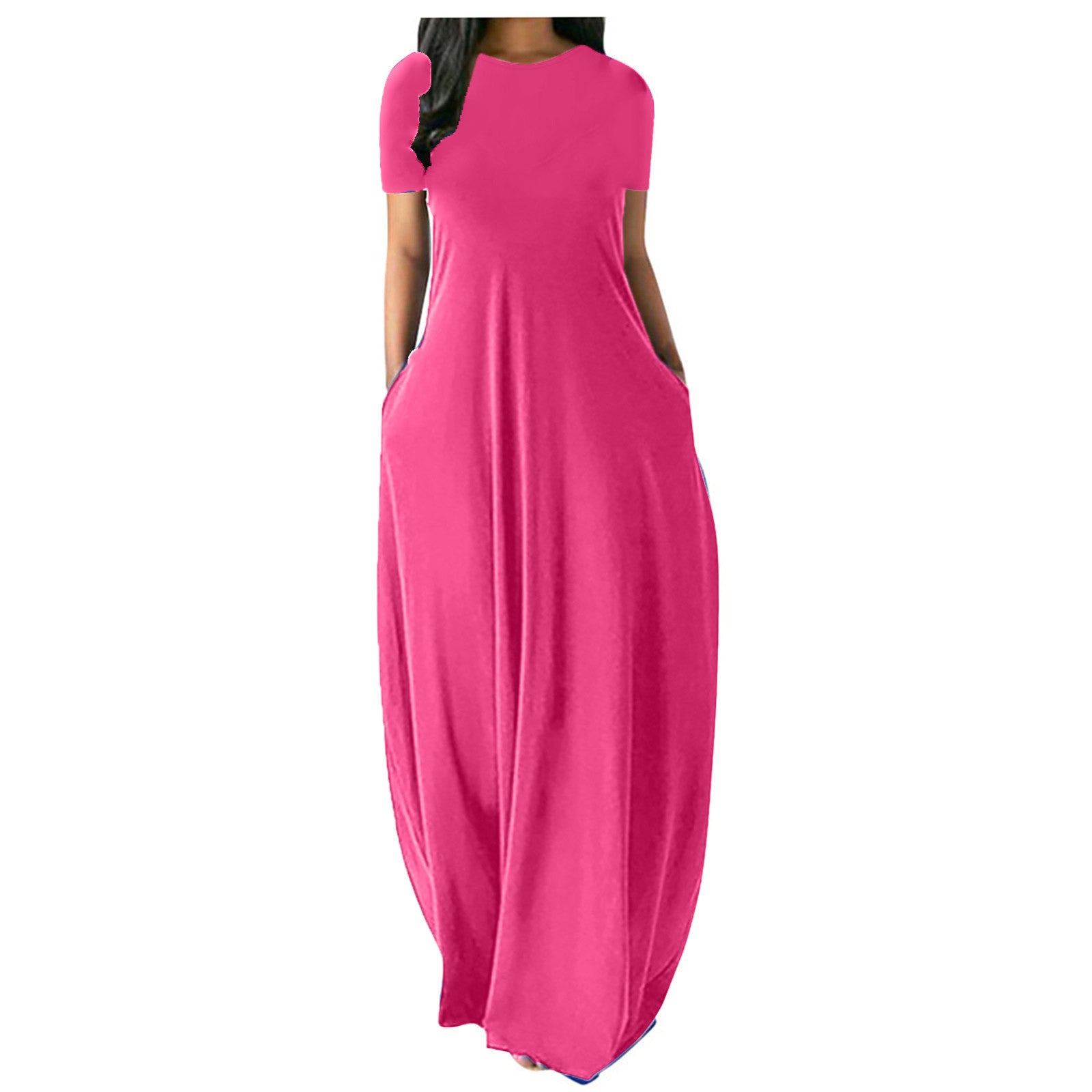 Women's Multi-color Plus Size Solid Color Round Neck Pocket Dress