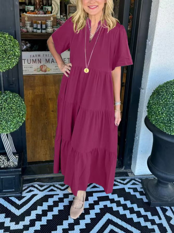 Loose Casual Summer V-neck Mid-length Dress