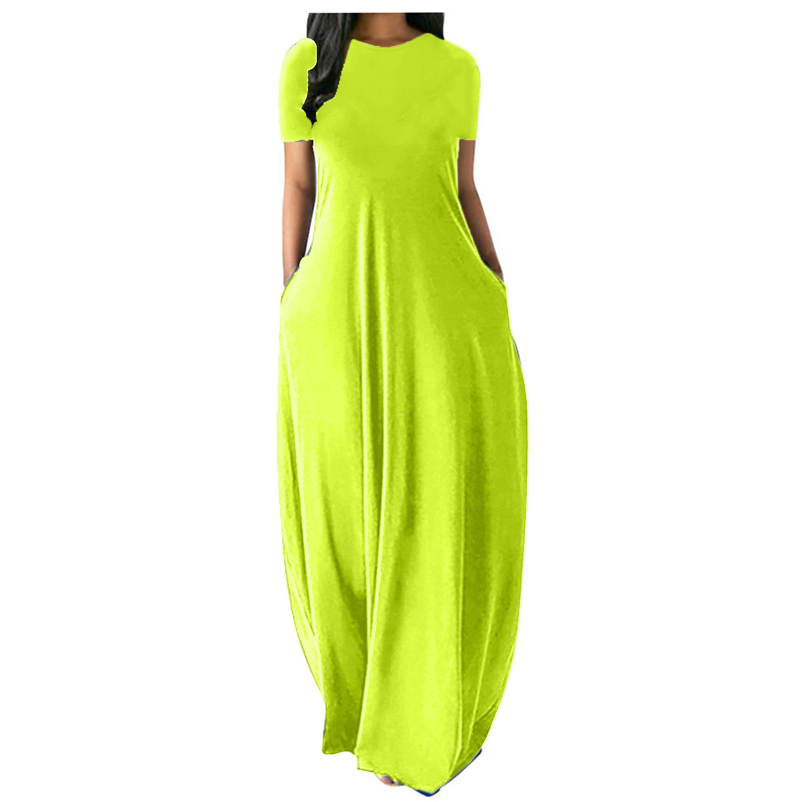 Women's Multi-color Plus Size Solid Color Round Neck Pocket Dress