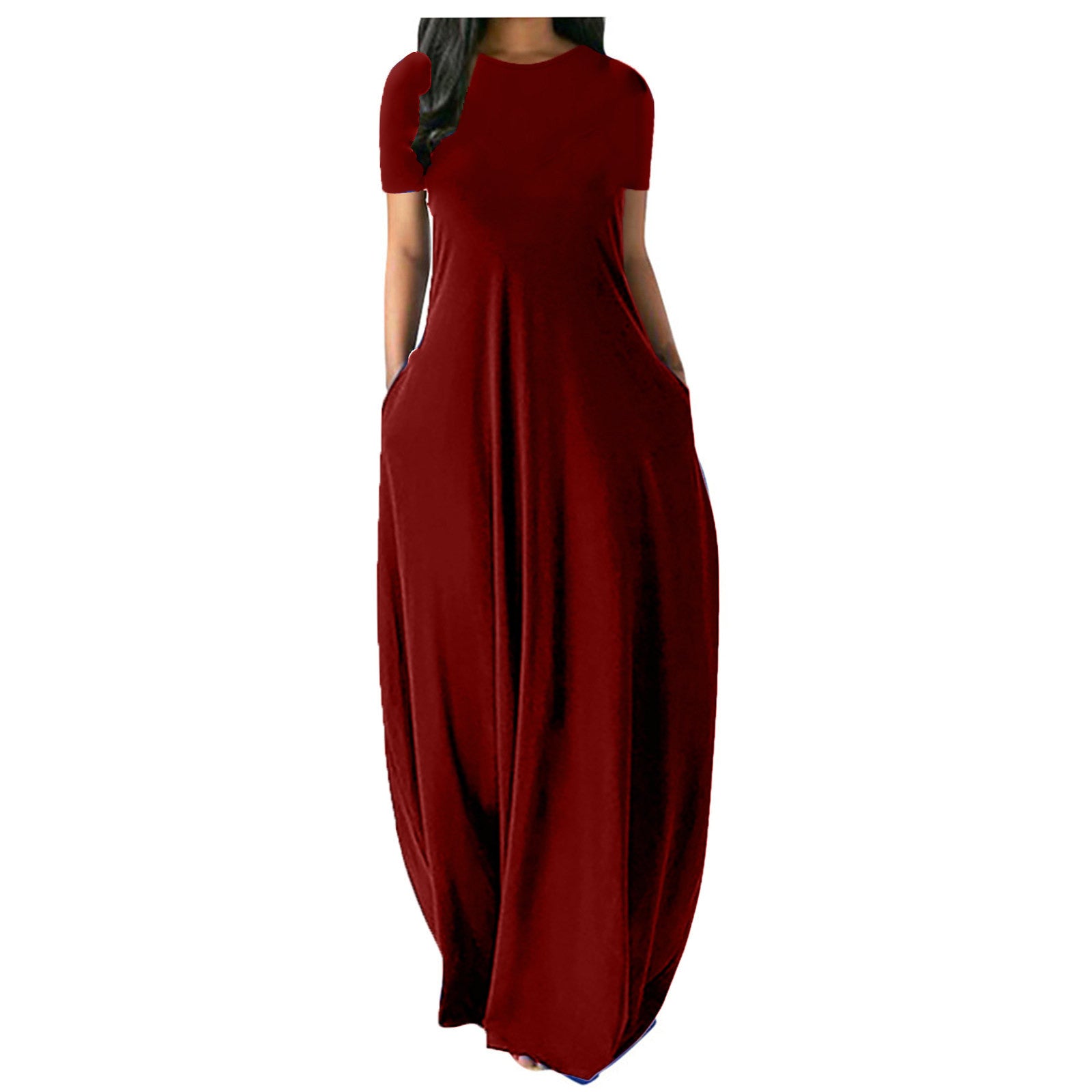 Women's Multi-color Plus Size Solid Color Round Neck Pocket Dress