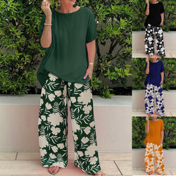 Plus Size Women's Two-piece Printed Short Sleeve Suit