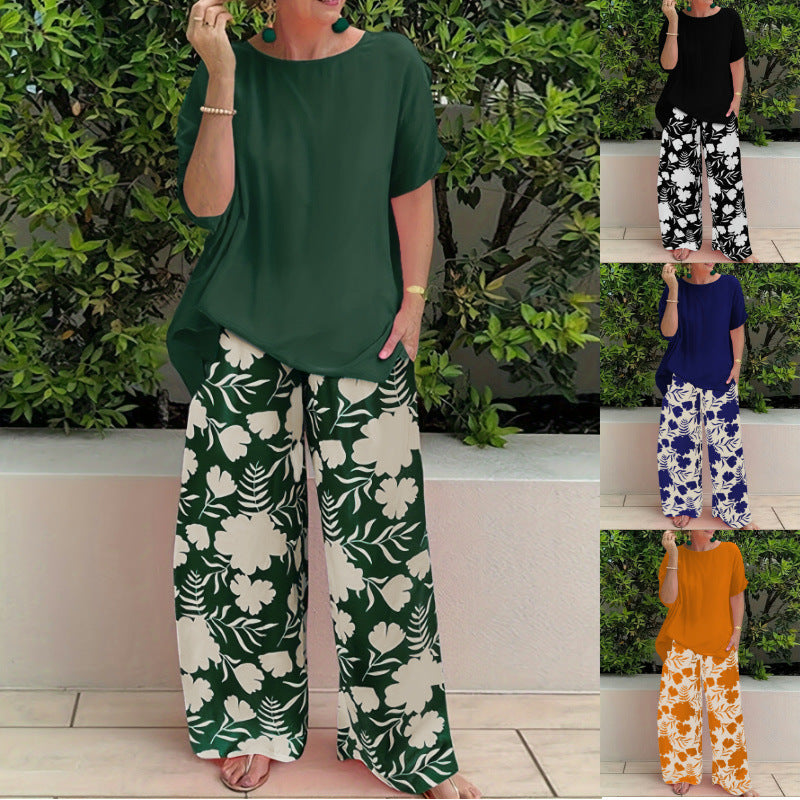 Plus Size Women's Two-piece Printed Short Sleeve Suit