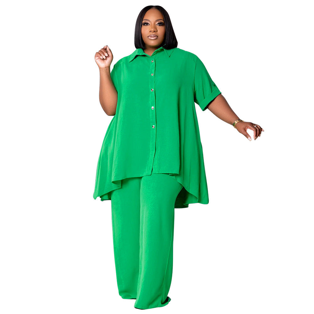 Temperament Short Sleeve Top Wide Leg Pants Suit