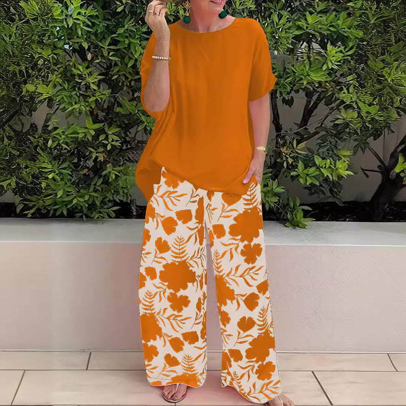 Plus Size Women's Two-piece Printed Short Sleeve Suit