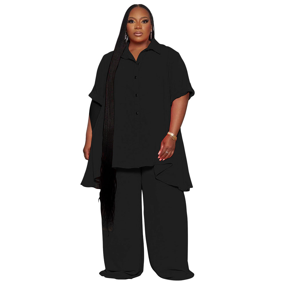 Temperament Short Sleeve Top Wide Leg Pants Suit