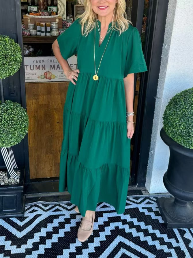 Loose Casual Summer V-neck Mid-length Dress