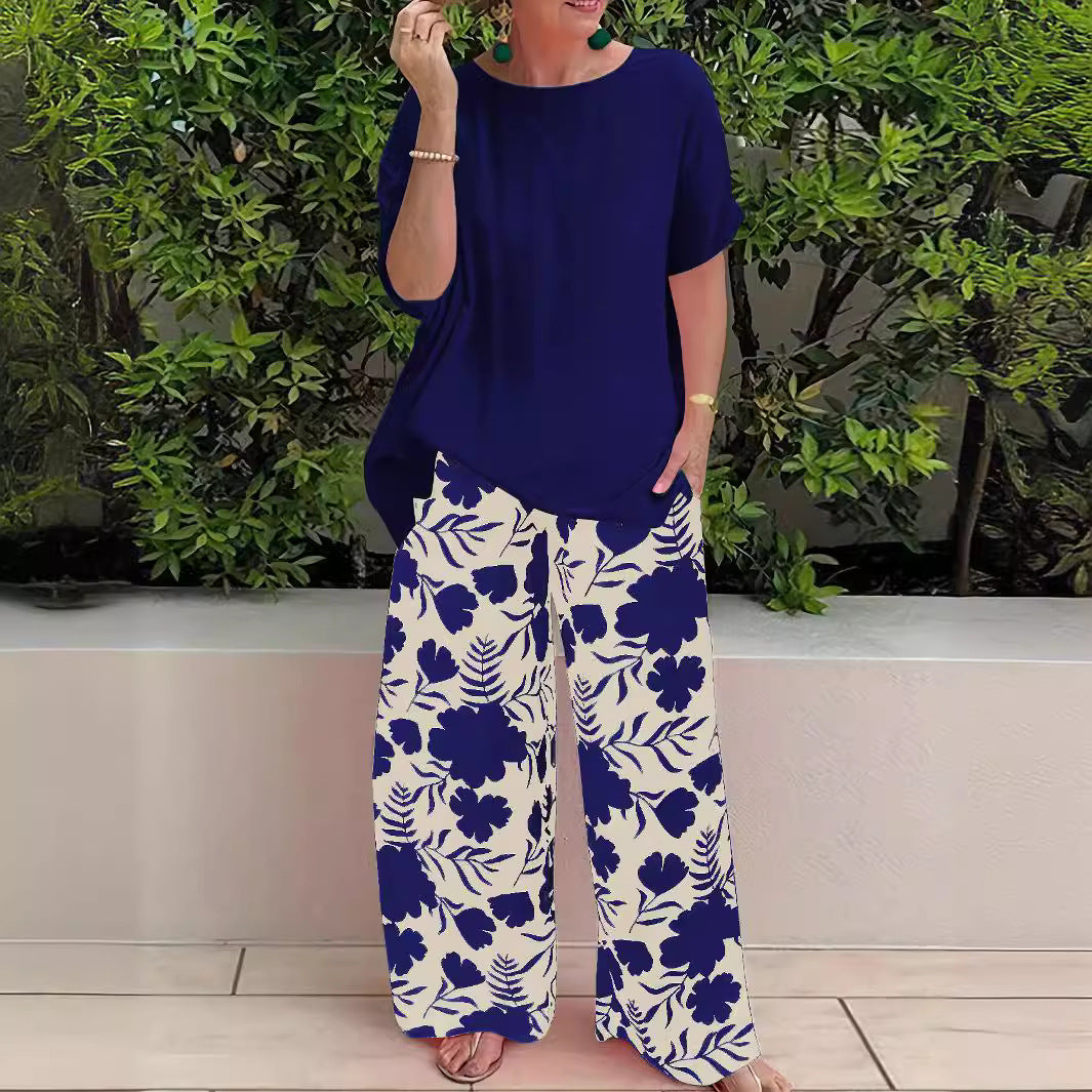 Plus Size Women's Two-piece Printed Short Sleeve Suit