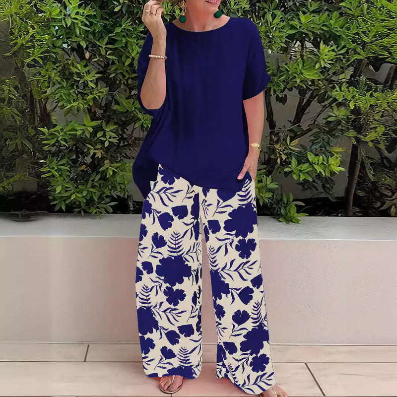Plus Size Women's Two-piece Printed Short Sleeve Suit
