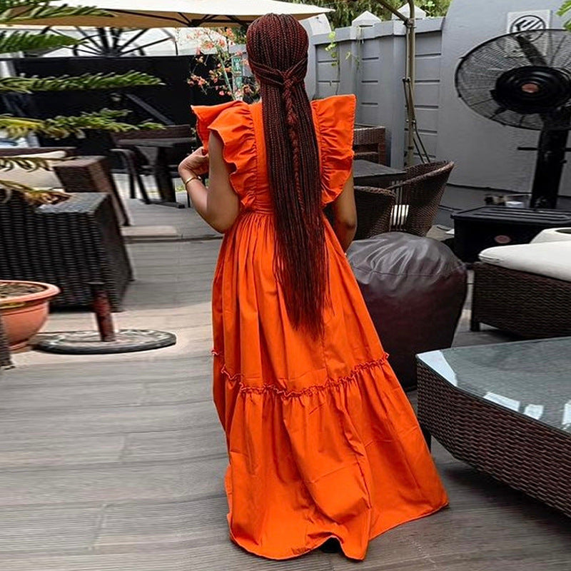 Women's Ruffled Short Sleeves Round Neck Dress