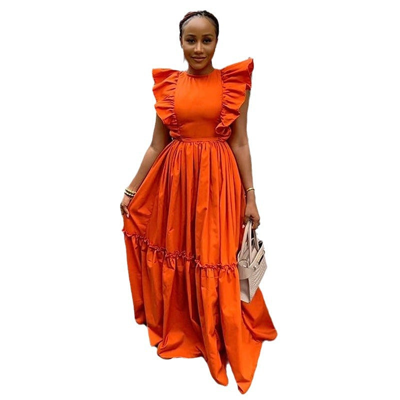 Women's Ruffled Short Sleeves Round Neck Dress