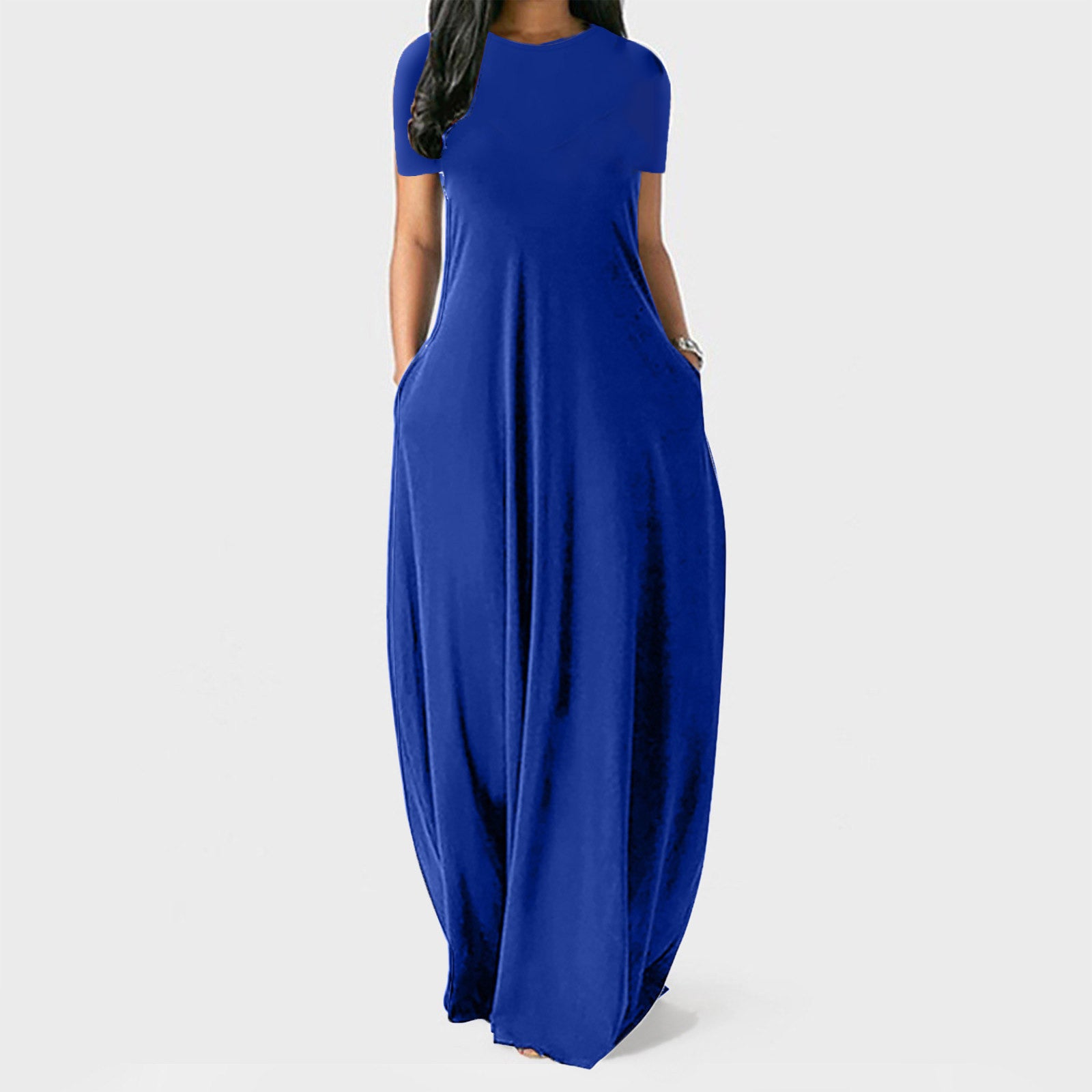 Women's Multi-color Plus Size Solid Color Round Neck Pocket Dress