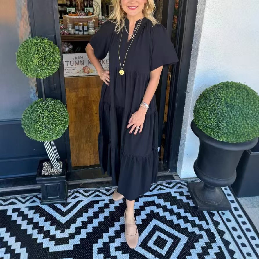 Loose Casual Summer V-neck Mid-length Dress