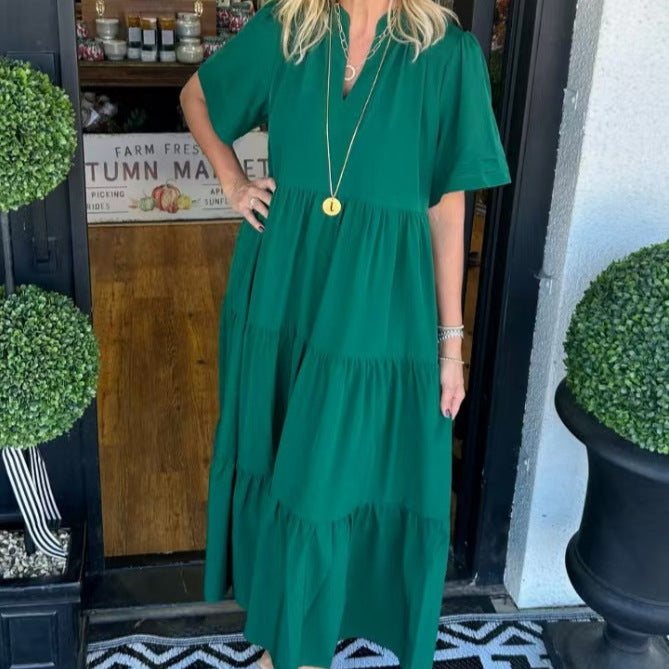 Loose Casual Summer V-neck Mid-length Dress