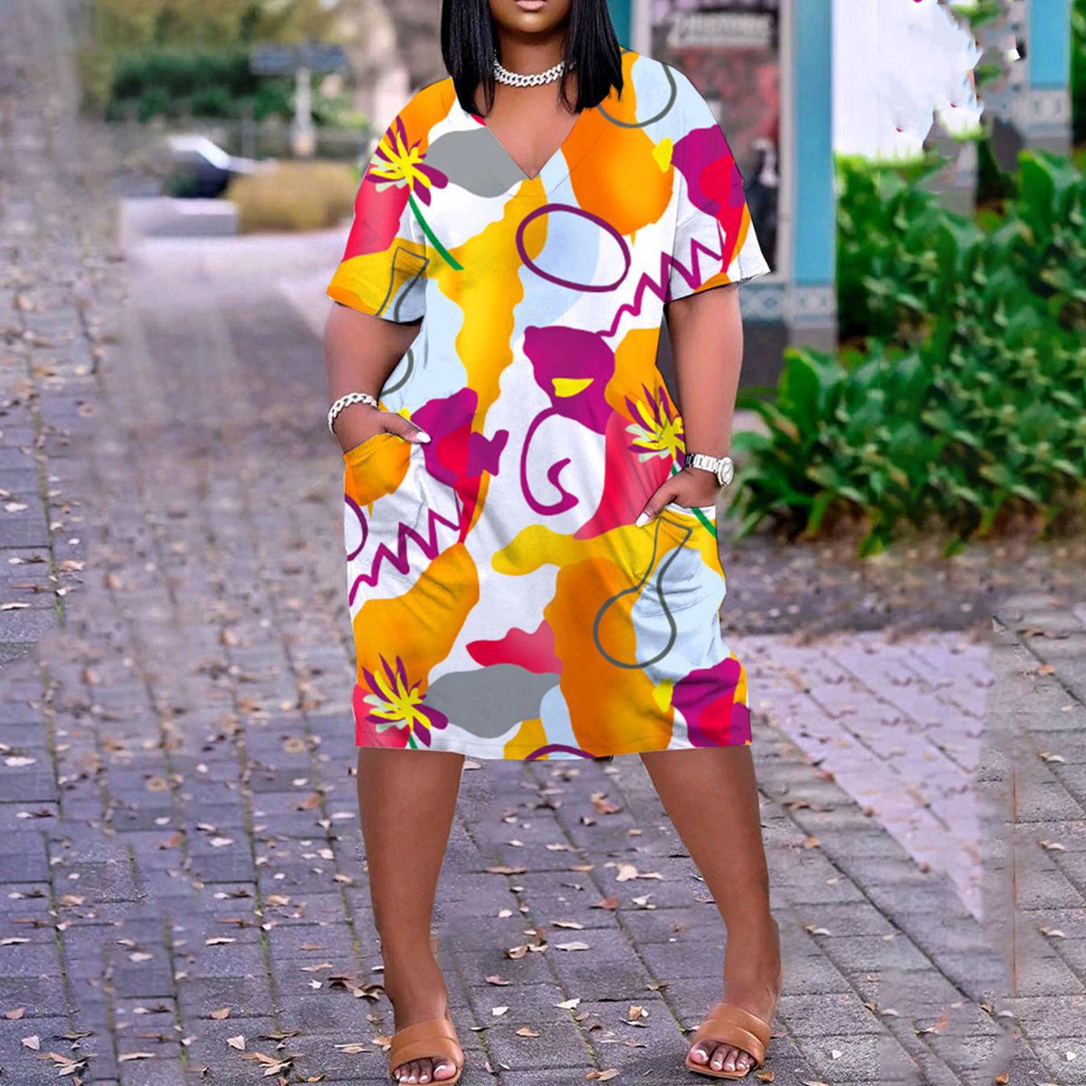 Classic Printing Fashion Plus Size Dress