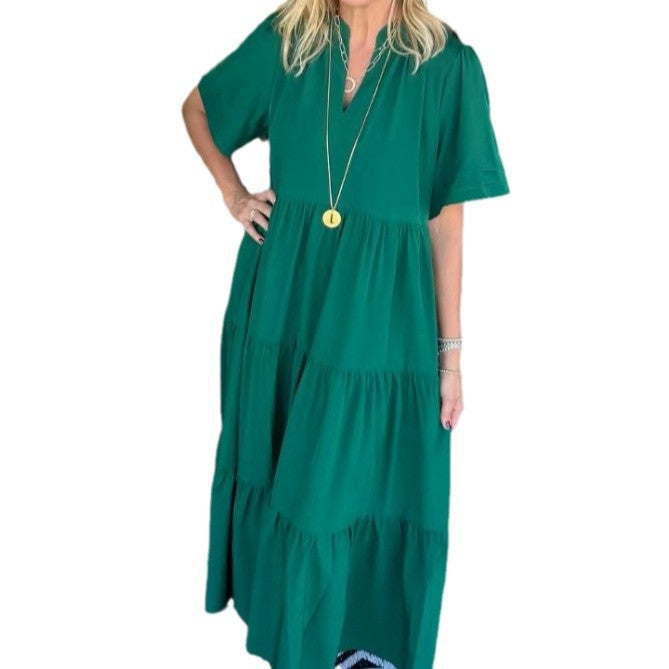 Loose Casual Summer V-neck Mid-length Dress
