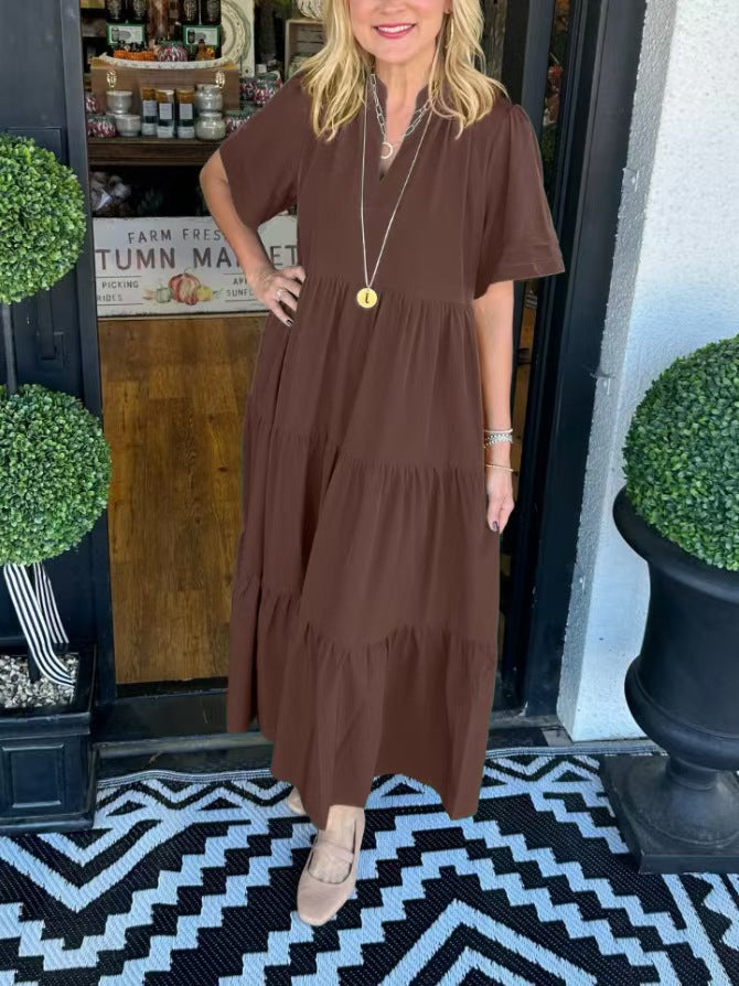 Loose Casual Summer V-neck Mid-length Dress