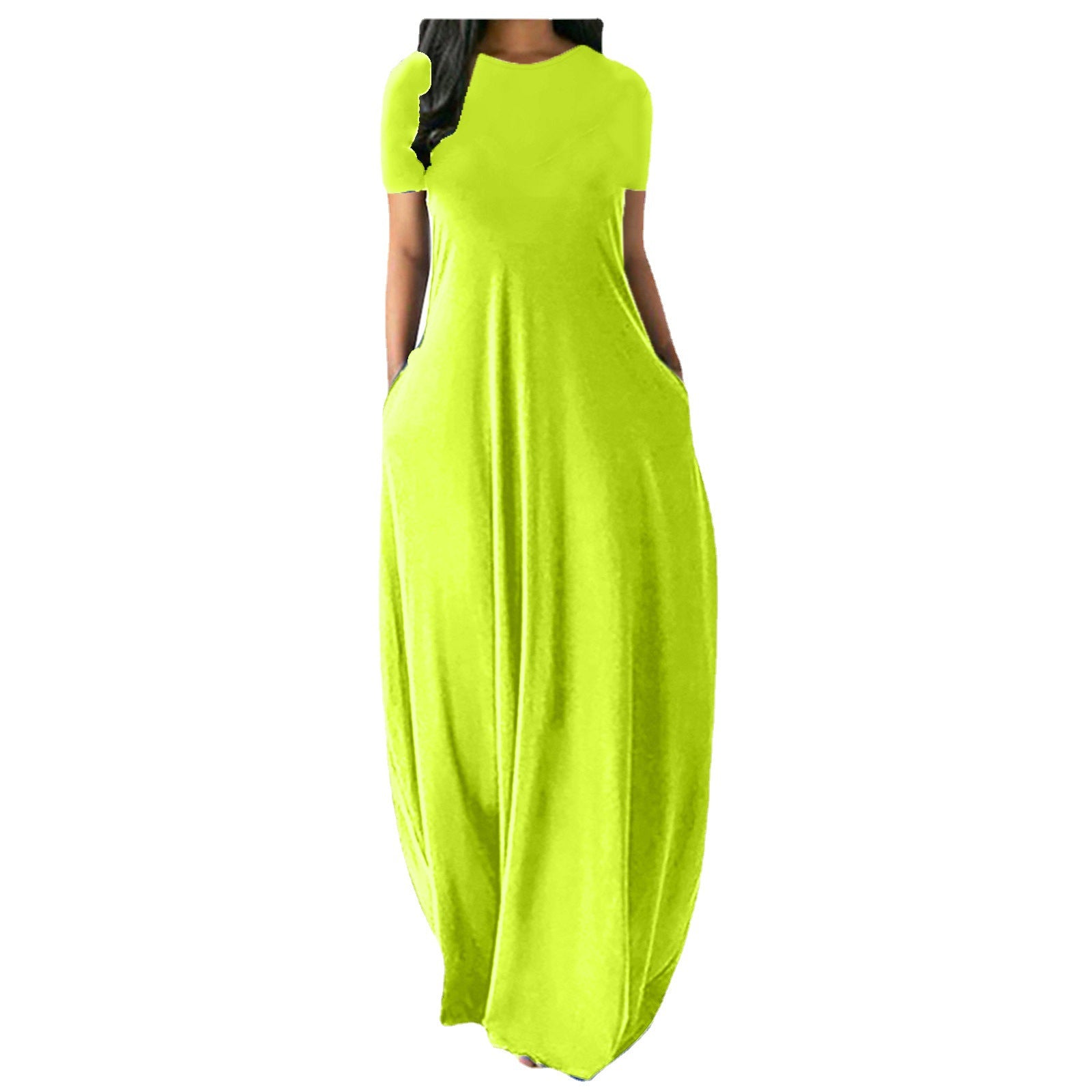 Women's Multi-color Plus Size Solid Color Round Neck Pocket Dress