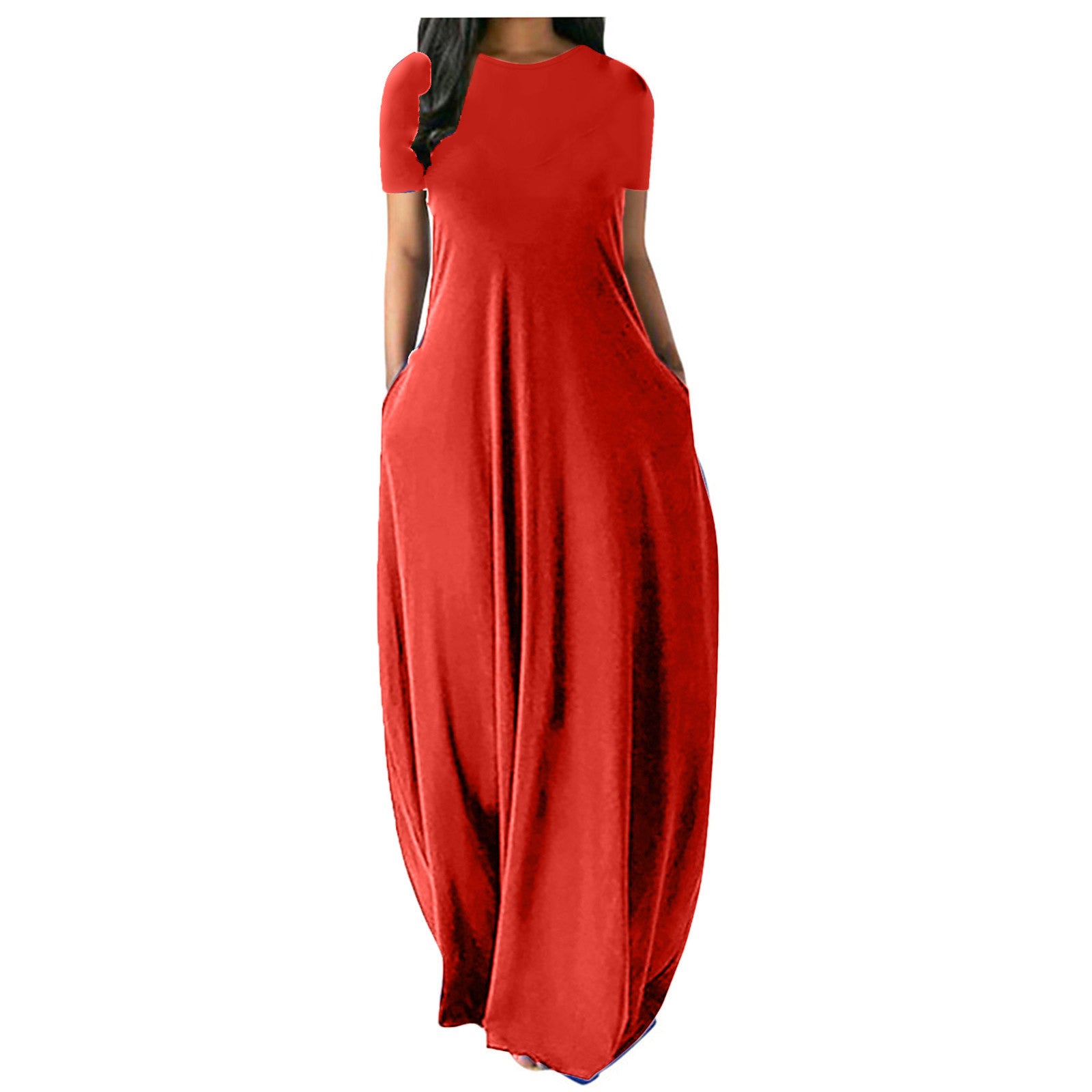 Women's Multi-color Plus Size Solid Color Round Neck Pocket Dress
