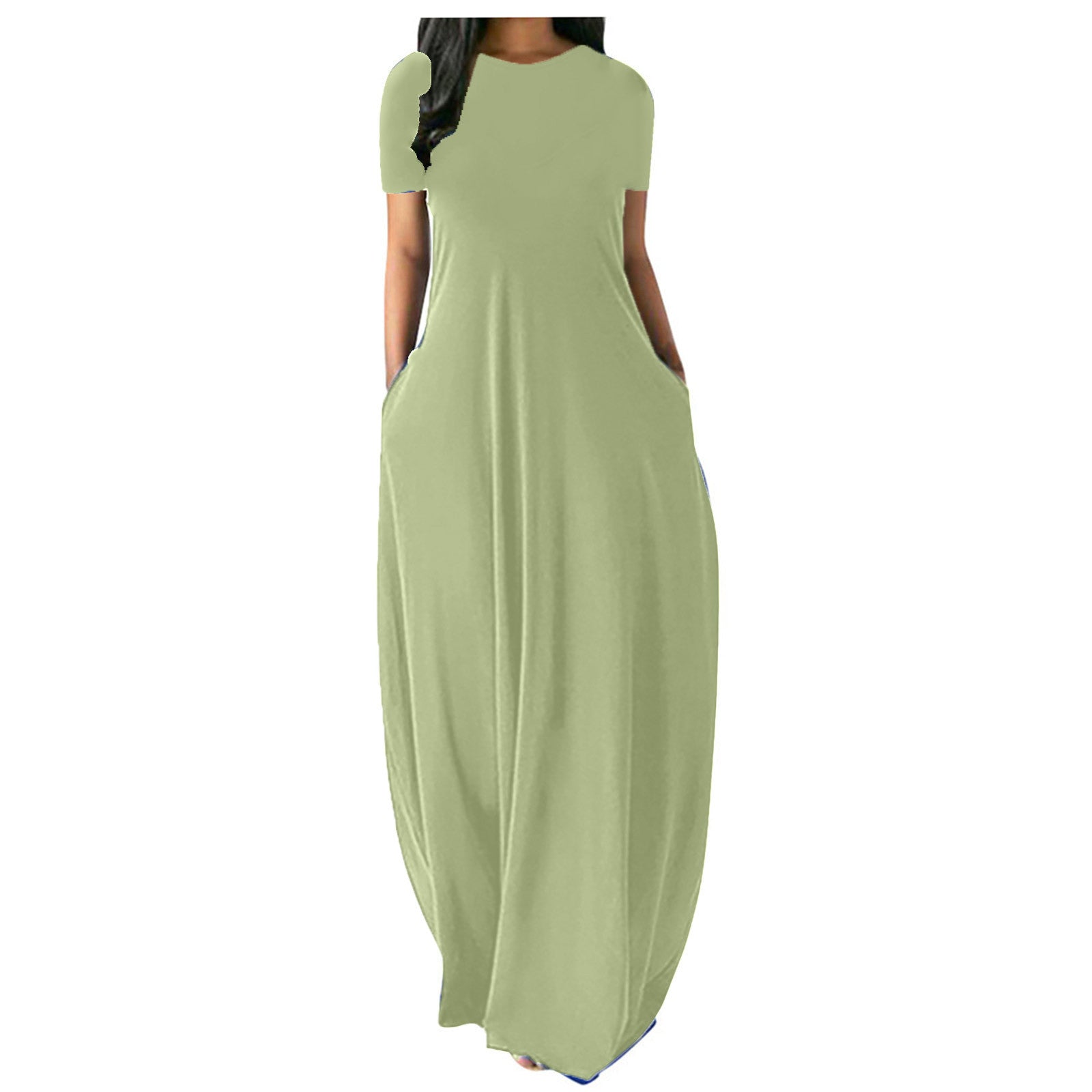 Women's Multi-color Plus Size Solid Color Round Neck Pocket Dress