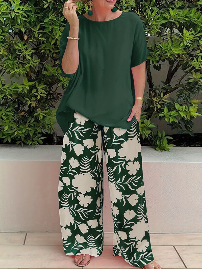 Plus Size Women's Two-piece Printed Short Sleeve Suit