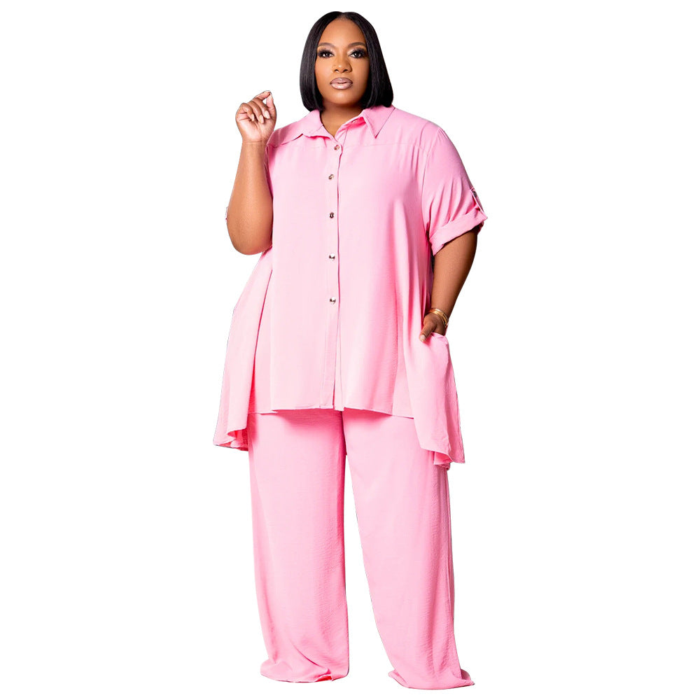 Temperament Short Sleeve Top Wide Leg Pants Suit