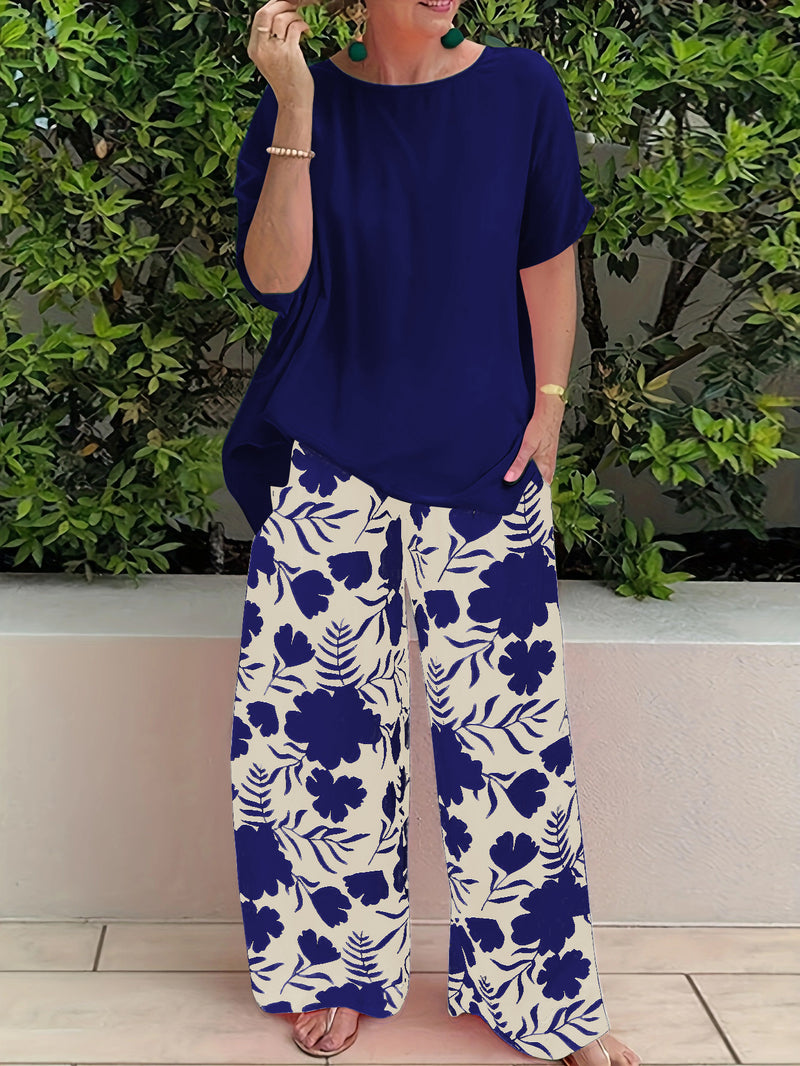Plus Size Women's Two-piece Printed Short Sleeve Suit