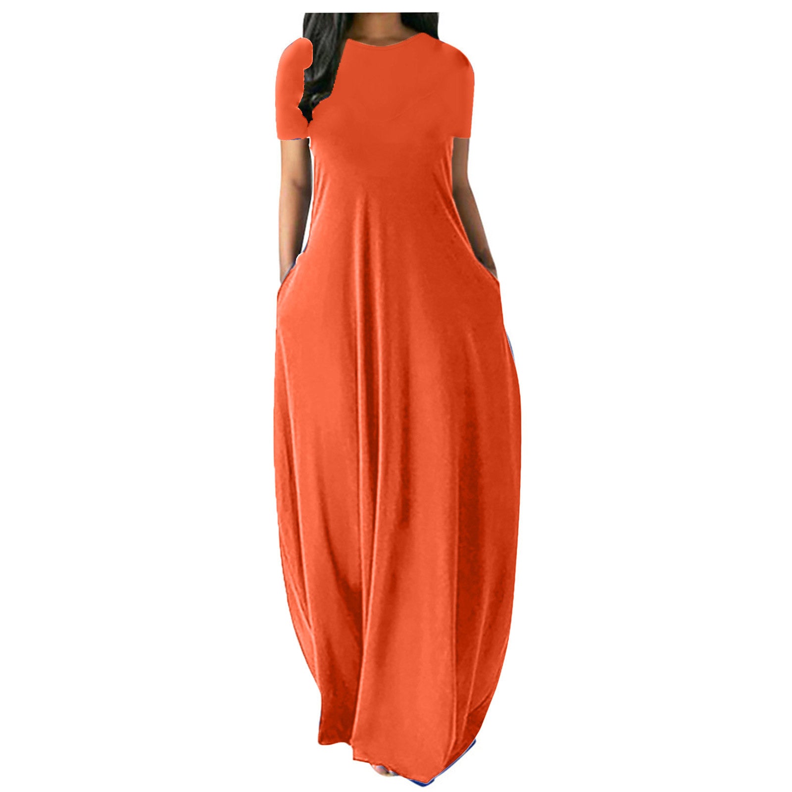 Women's Multi-color Plus Size Solid Color Round Neck Pocket Dress