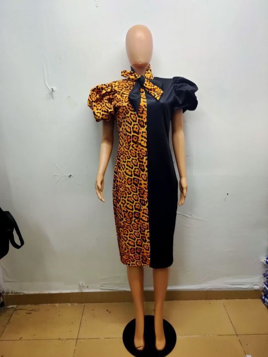 New Color Matching Leopard Print Lady Puff Sleeves