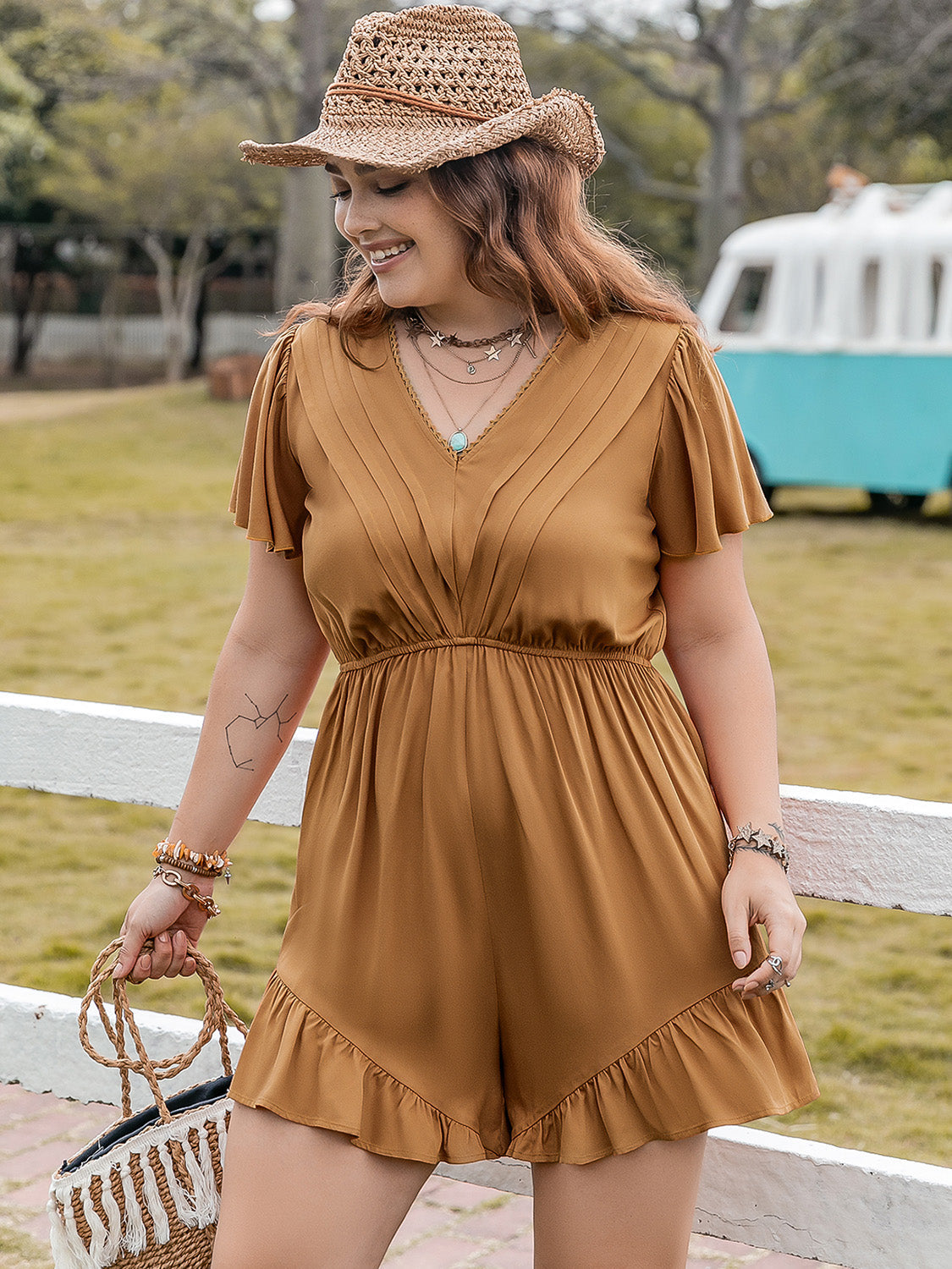 -Neck Short Sleeve Romper