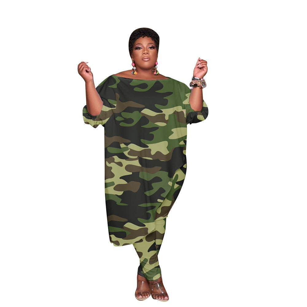 Women's Loose Camouflage Color Two-piece Set