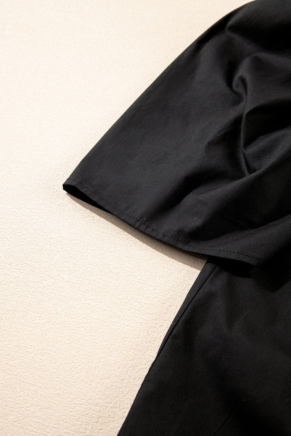 Black Solid Color Puff Sleeve Stylish Collared Shirt