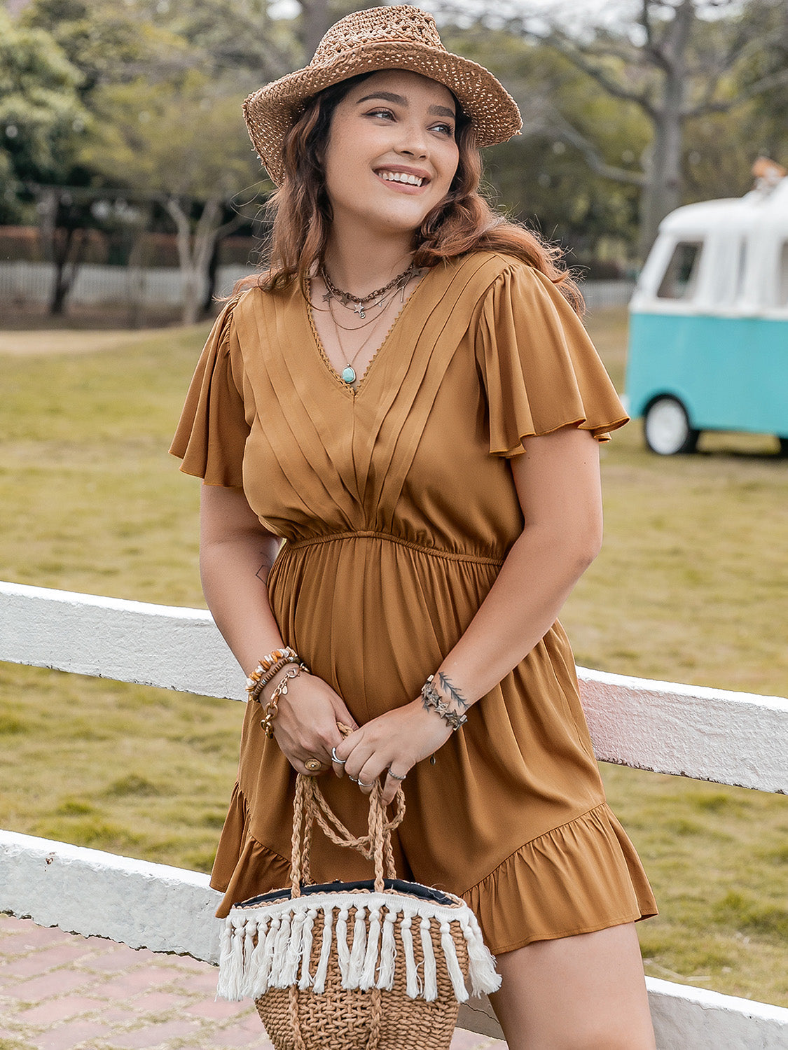 -Neck Short Sleeve Romper