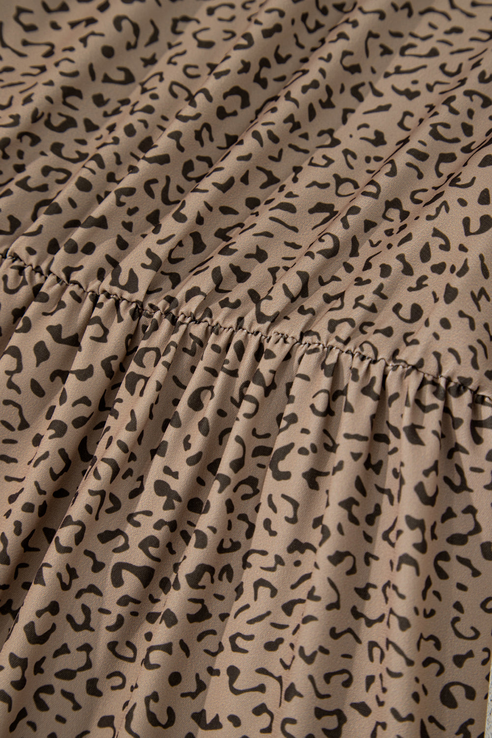 Beige Plus Size Leopard Print Frill Trim Short Sleeve Flared Dress