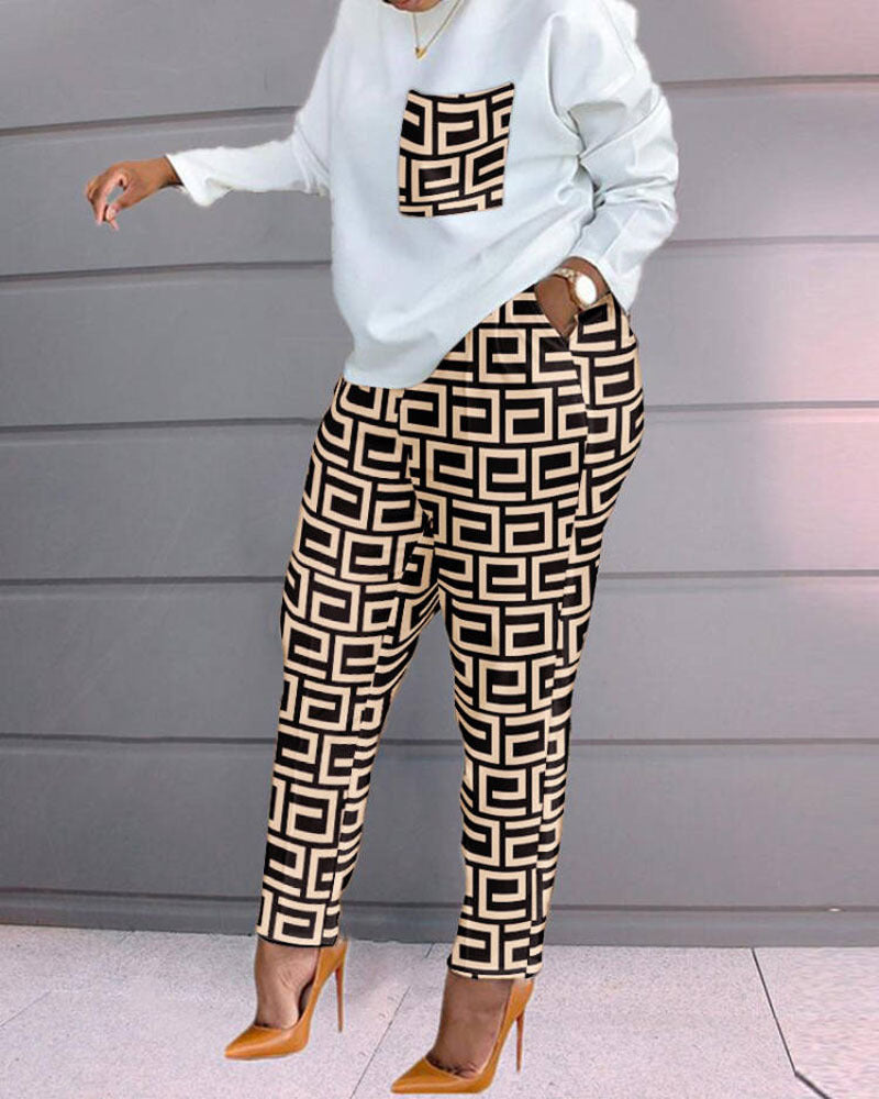 Fashion Women's Printed Top And Pants Suit