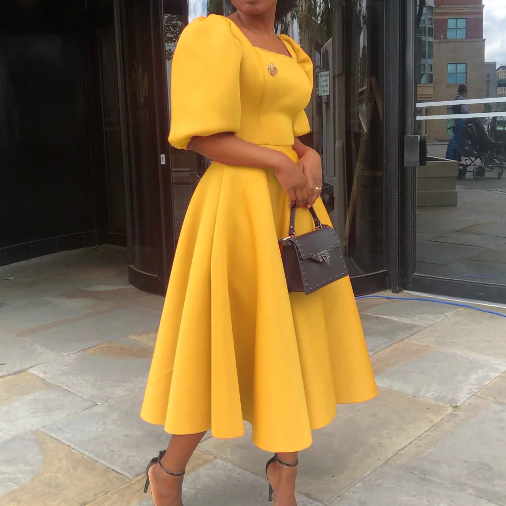 Solid Color Loose Fashion Puff Dress