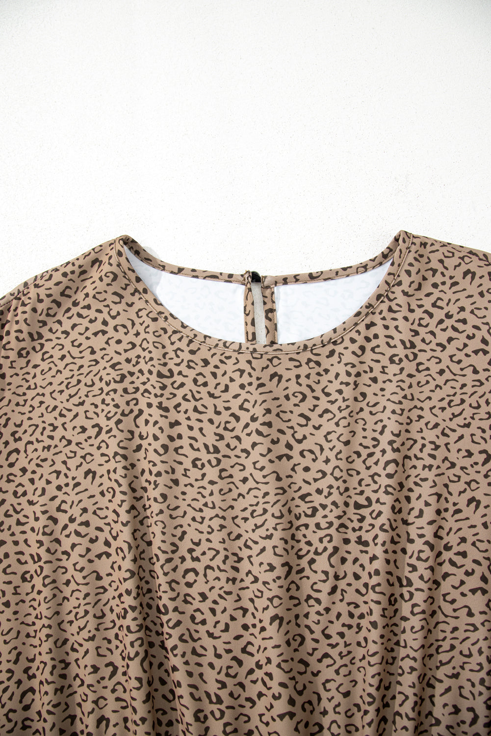Beige Plus Size Leopard Print Frill Trim Short Sleeve Flared Dress